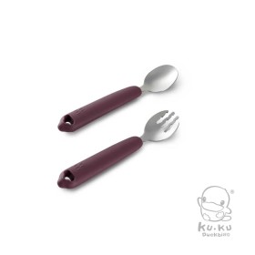 BỘ MUỖNG NĨA TẬP ĂN CHO BÉ KUKU PLUS, BẰNG THÉP KHÔNG GHỈ VÀ SILICONE KU3041